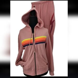 Aviator Nation Vintage Full Zip 5 Stripe Hoodie/ Sweatpants Logo Coral Sz. XS ##
